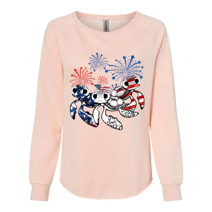 Sea Turtles 4th Of July American Usa Flag Patriotic Womens California Wash Sweatshirt