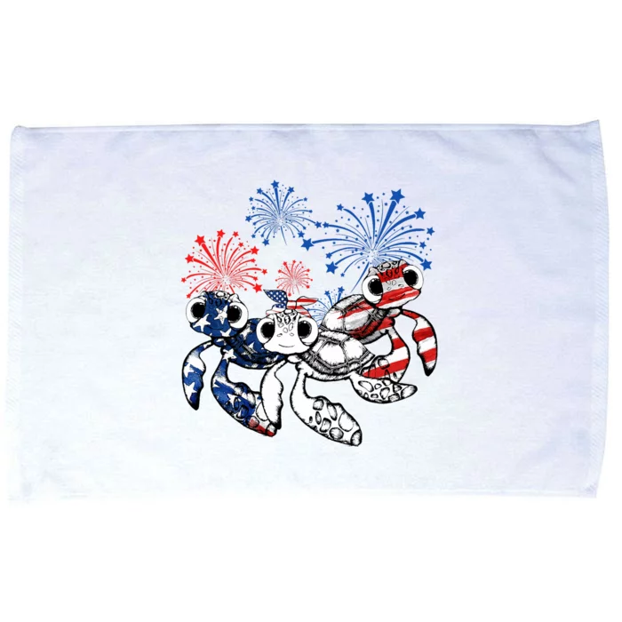 Sea Turtles 4th Of July American Usa Flag Patriotic Microfiber Hand Towel