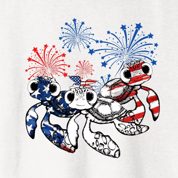 Sea Turtles 4th Of July American Usa Flag Patriotic Women's Crop Top Tee