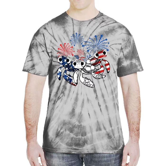 Sea Turtles 4th Of July American Usa Flag Patriotic Tie-Dye T-Shirt