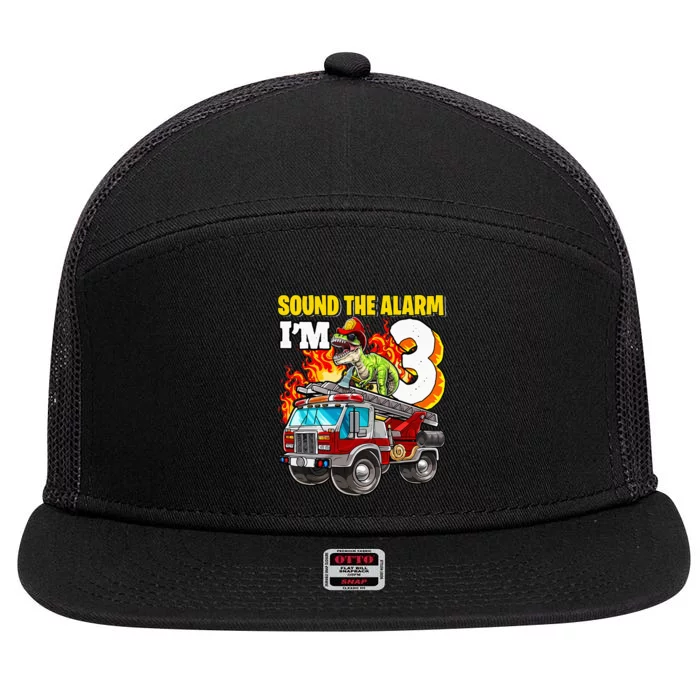 Sound the Alarm I'm 3 Dinosaur Firefighter 3rd Birthday 7 Panel Mesh Trucker Snapback Hat