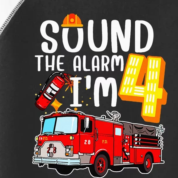 Sound The Alarm I'm 4 Fire Engine Firefighter 4th Birthday Toddler Fine Jersey T-Shirt