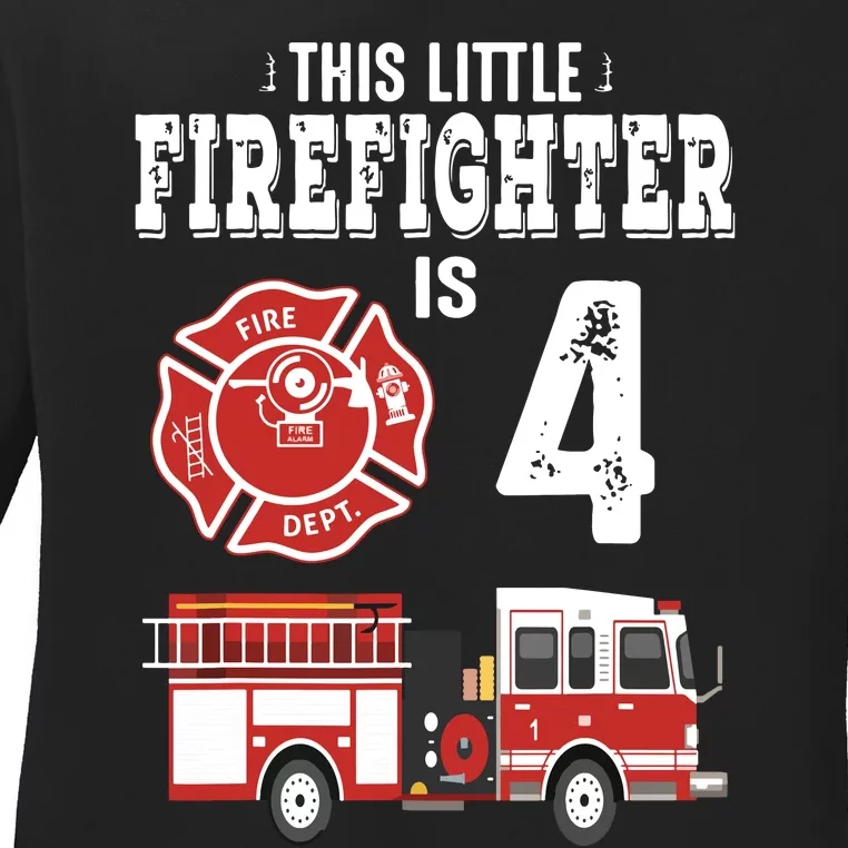 Sound The Alarm Im 4 Funny Future Firefighter Birthday Ladies Long Sleeve Shirt