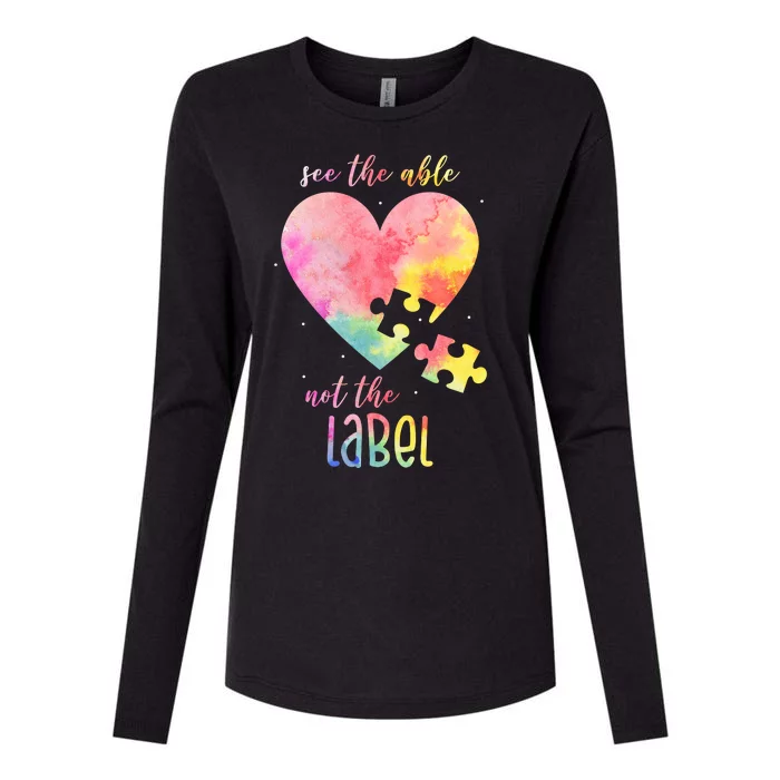 See The Able Not The Label Colorful Autism Puzzle Heart Womens Cotton Relaxed Long Sleeve T-Shirt