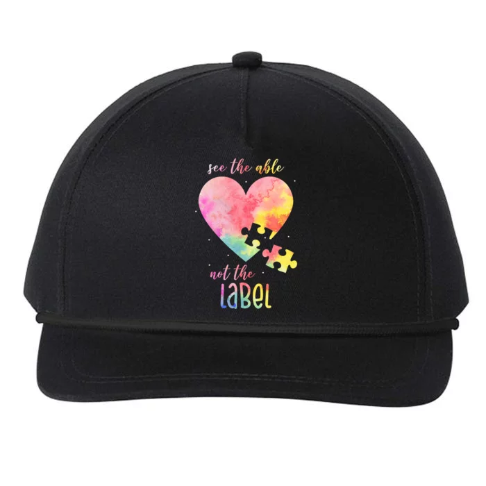 See The Able Not The Label Colorful Autism Puzzle Heart Snapback Five-Panel Rope Hat