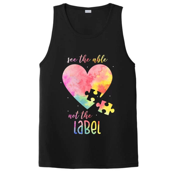 See The Able Not The Label Colorful Autism Puzzle Heart Performance Tank