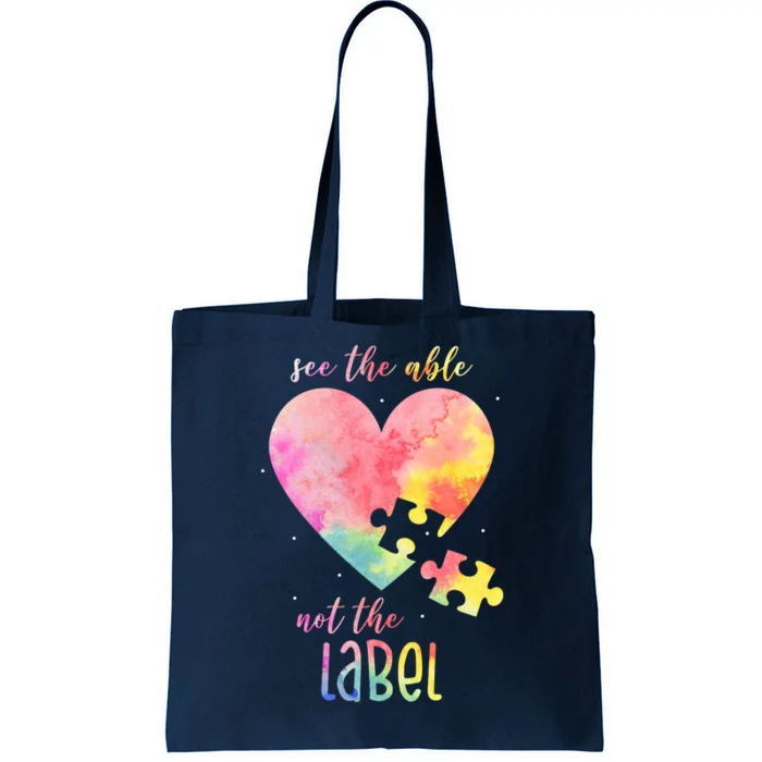 See The Able Not The Label Colorful Autism Puzzle Heart Tote Bag