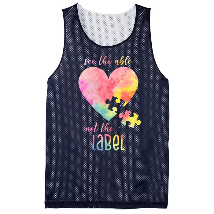 See The Able Not The Label Colorful Autism Puzzle Heart Mesh Reversible Basketball Jersey Tank