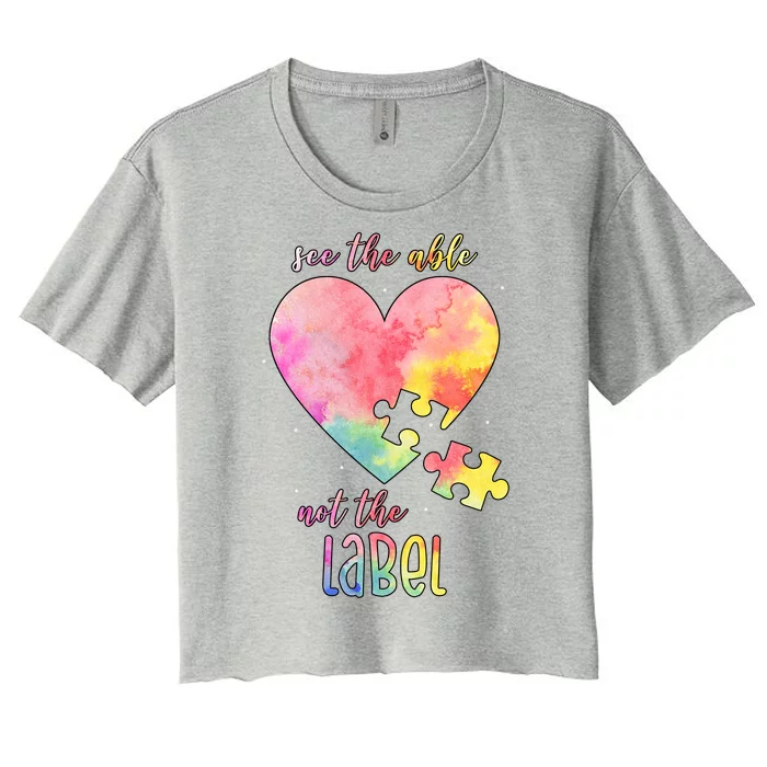 See The Able Not The Label Colorful Autism Puzzle Heart Women's Crop Top Tee