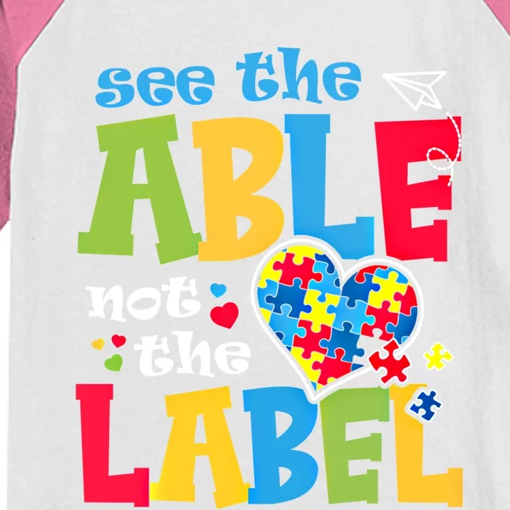 See The Able Not The Label Autism Puzzle Love Heart Great Gift Kids Colorblock Raglan Jersey