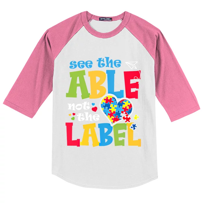 See The Able Not The Label Autism Puzzle Love Heart Great Gift Kids Colorblock Raglan Jersey