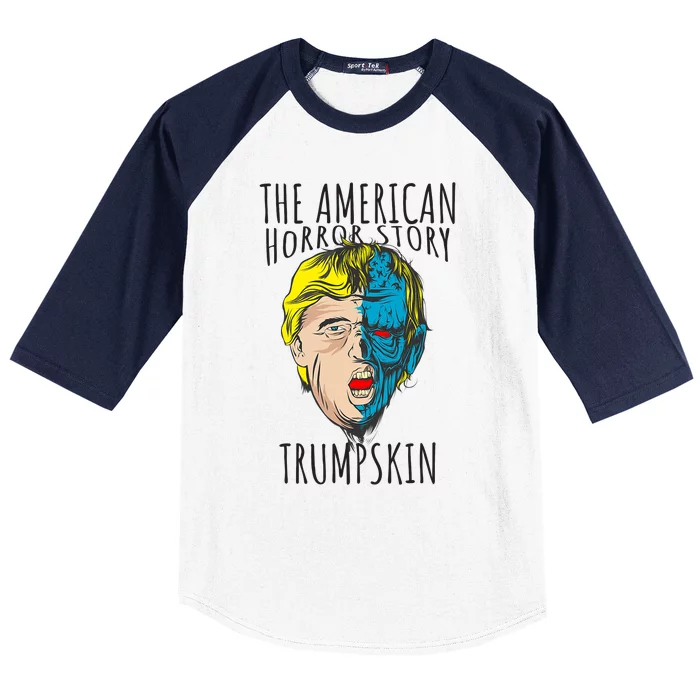 Scary Trumpskin American Horror Spooky Trump Baseball Sleeve Shirt