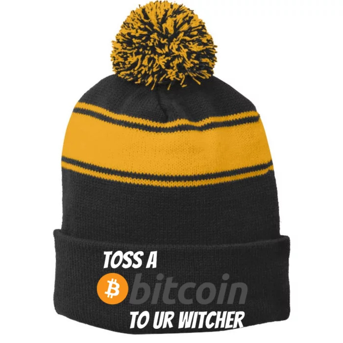 Stylish Toss A Bitcoin To Ur Witcher, Medieval Gamer Design Stripe Pom Pom Beanie