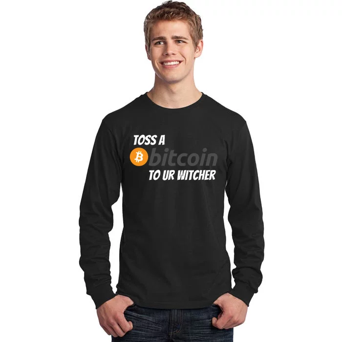 Stylish Toss A Bitcoin To Ur Witcher, Medieval Gamer Design Tall Long Sleeve T-Shirt