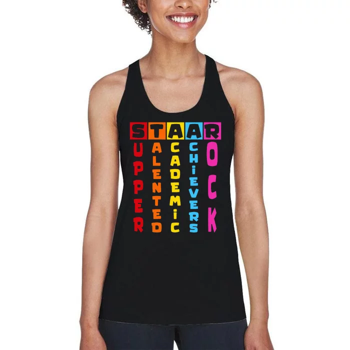 Super Talented Academic Achievers Rock STAAR Test Exam Day Women's Racerback Tank