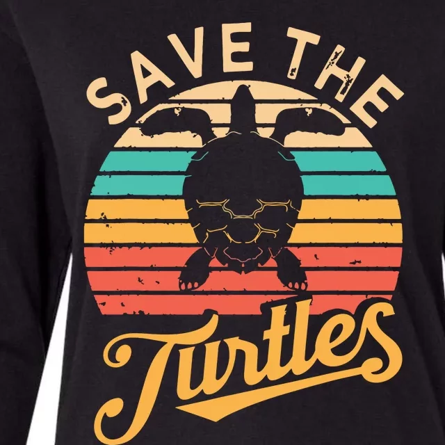 Save Turtles Animal Rights Sea Turtle Retro Style Gift Womens Cotton Relaxed Long Sleeve T-Shirt