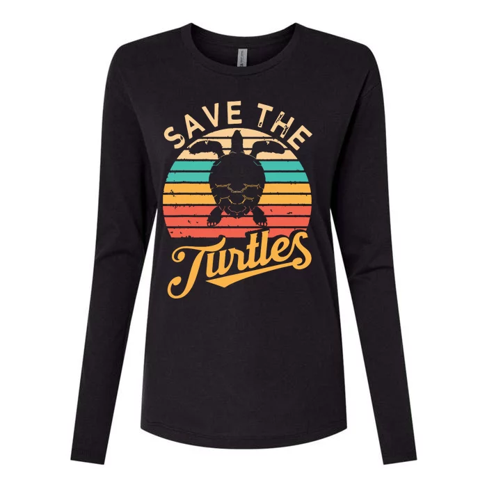 Save Turtles Animal Rights Sea Turtle Retro Style Gift Womens Cotton Relaxed Long Sleeve T-Shirt