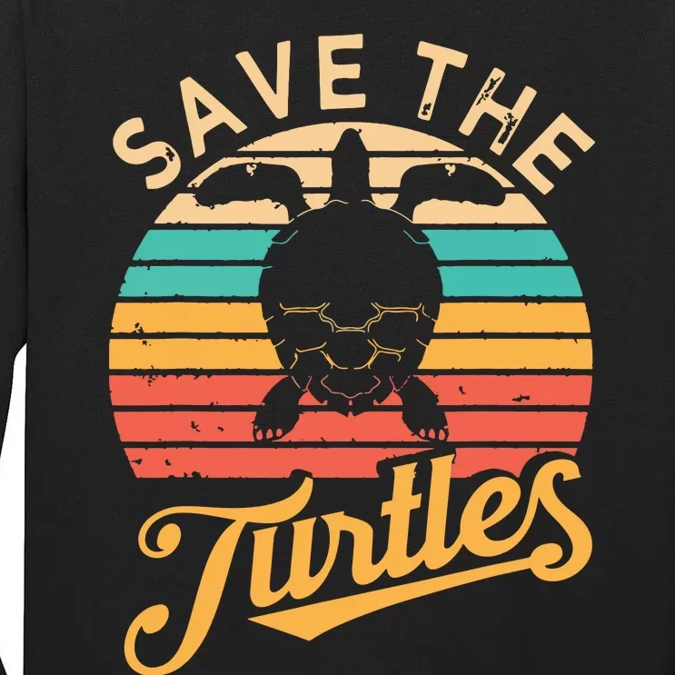 Save Turtles Animal Rights Sea Turtle Retro Style Gift Tall Long Sleeve T-Shirt