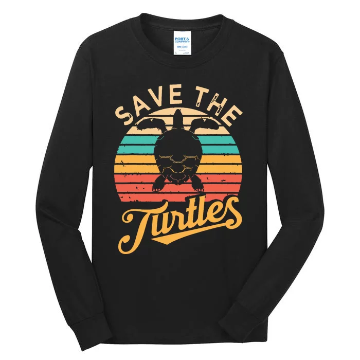 Save Turtles Animal Rights Sea Turtle Retro Style Gift Tall Long Sleeve T-Shirt