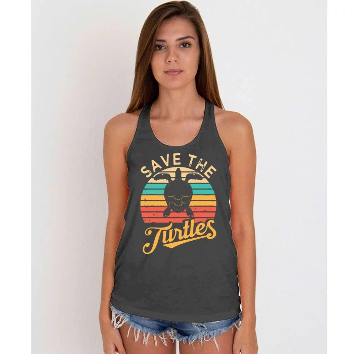 Save Turtles Animal Rights Sea Turtle Retro Style Gift Women's Knotted Racerback Tank