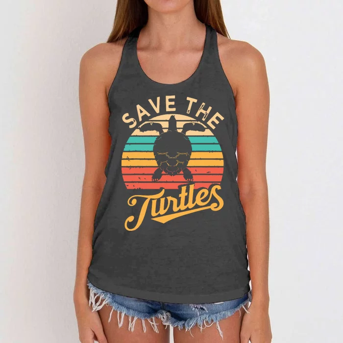 Save Turtles Animal Rights Sea Turtle Retro Style Gift Women's Knotted Racerback Tank