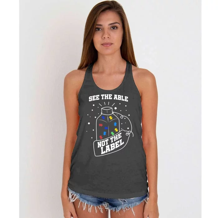 See The Able Not The Label Puzzle Cool Autism Awareness Gift Women's Knotted Racerback Tank