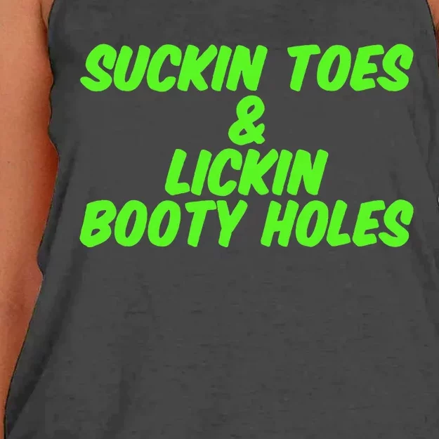 Suckin Toes And Lickin Booty Holes Humorous Dark Joke Women's Knotted Racerback Tank