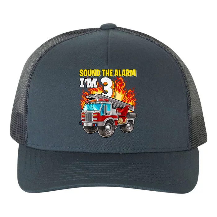 Sound The Alarm Im 3 3rd Birthday Fireman Firetruck Boy Yupoong Adult 5-Panel Trucker Hat