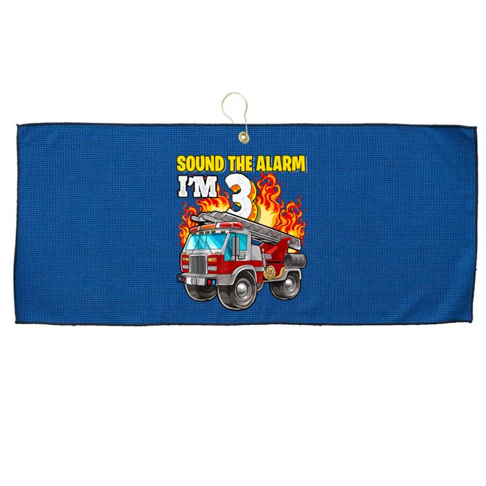 Sound The Alarm Im 3 3rd Birthday Fireman Firetruck Boy Large Microfiber Waffle Golf Towel