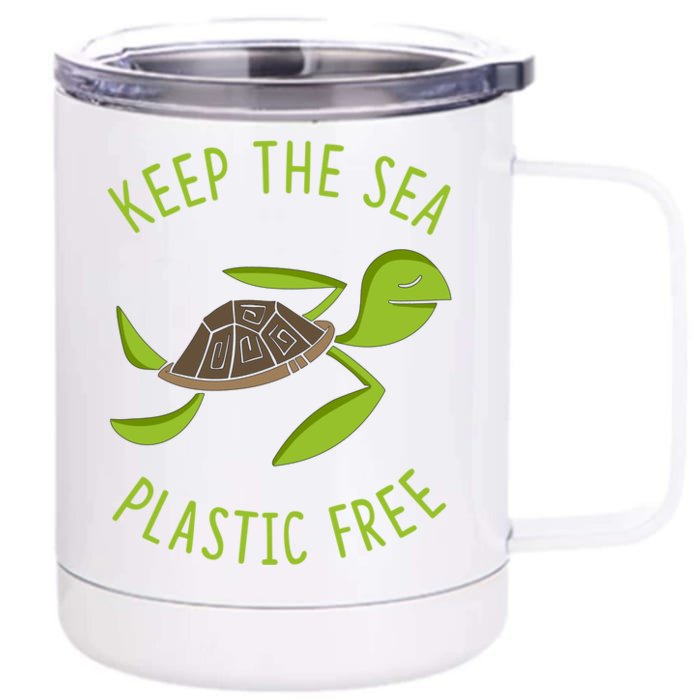 Sea Turtle Art Tortoise Gift Keep The Sea Plastic Free Gift Front & Back 12oz Stainless Steel Tumbler Cup