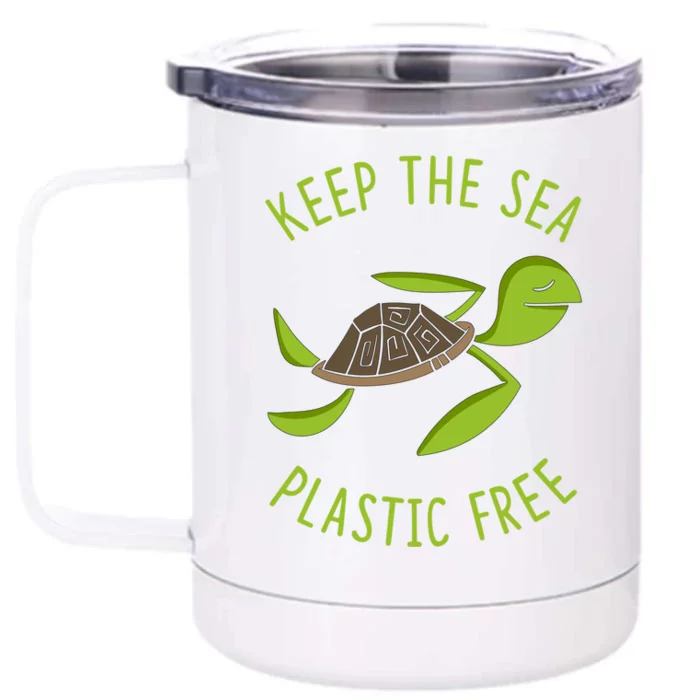 Sea Turtle Art Tortoise Gift Keep The Sea Plastic Free Gift Front & Back 12oz Stainless Steel Tumbler Cup