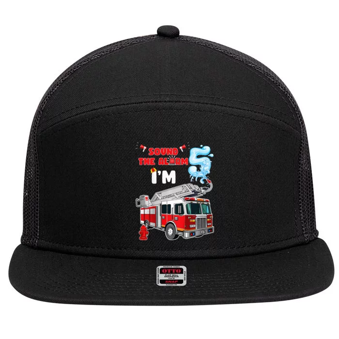 Sound the Alarm I'm 5! Fire Truck Firefighter Birthday 7 Panel Mesh Trucker Snapback Hat