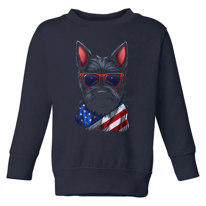 Scottish Terrier American Flag US Tee 4th July Gifts Graphic Toddler Sweatshirt