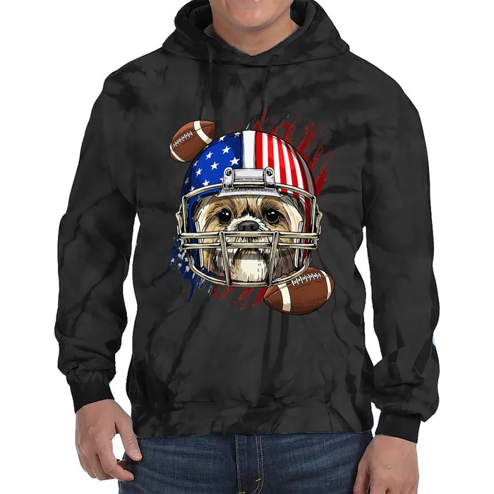 Shih Tzu American Football Dog Lovers USA Flag Tie Dye Hoodie