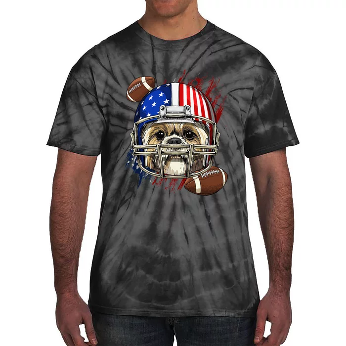 Shih Tzu American Football Dog Lovers USA Flag Tie-Dye T-Shirt