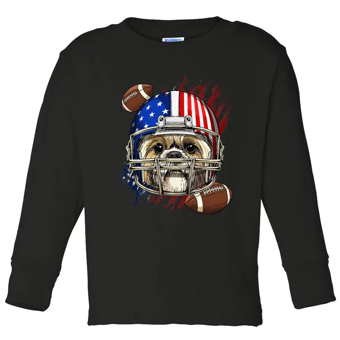 Shih Tzu American Football Dog Lovers USA Flag Toddler Long Sleeve Shirt