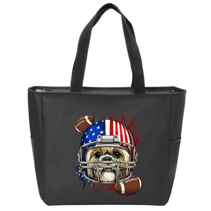 Shih Tzu American Football Dog Lovers USA Flag Zip Tote Bag