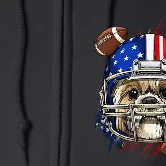 Shih Tzu American Football Dog Lovers USA Flag Full Zip Hoodie