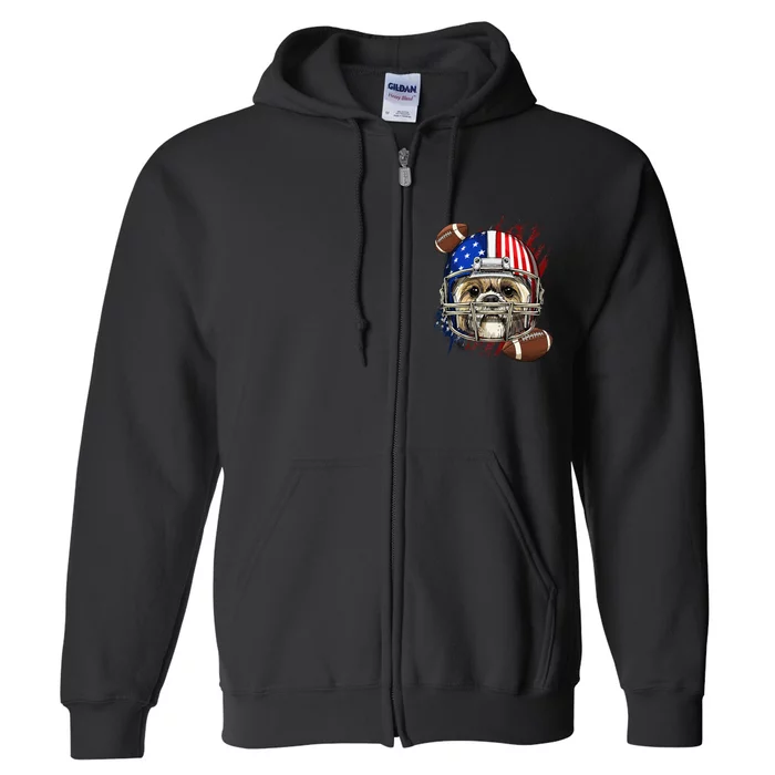 Shih Tzu American Football Dog Lovers USA Flag Full Zip Hoodie