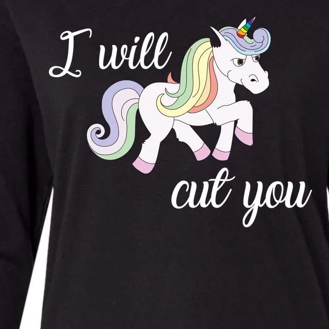 Stabby Unicorn I Will Cute You Womens Cotton Relaxed Long Sleeve T-Shirt