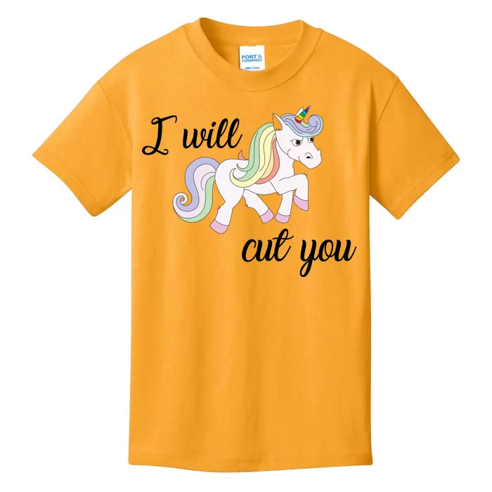 Stabby Unicorn I Will Cute You Kids T-Shirt