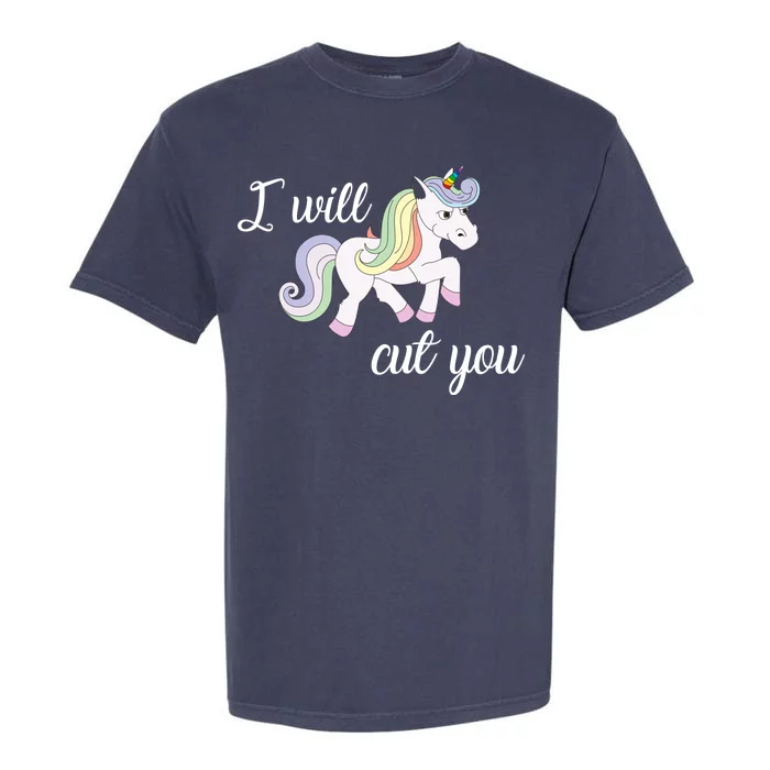 Stabby Unicorn I Will Cute You Garment-Dyed Heavyweight T-Shirt