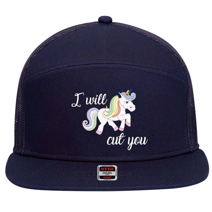 Stabby Unicorn I Will Cute You 7 Panel Mesh Trucker Snapback Hat