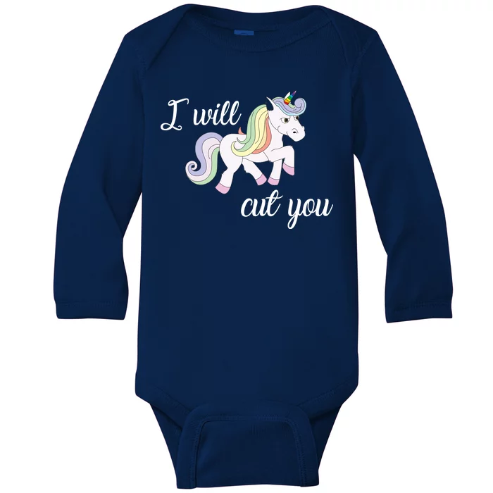 Stabby Unicorn I Will Cute You Baby Long Sleeve Bodysuit