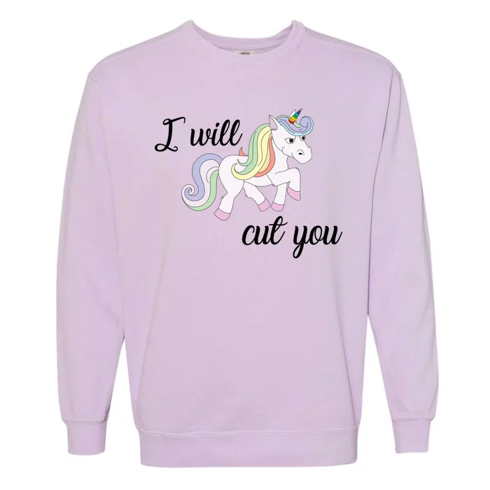 Stabby Unicorn I Will Cute You Garment-Dyed Sweatshirt