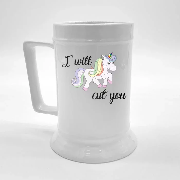 Stabby Unicorn I Will Cute You Front & Back Beer Stein