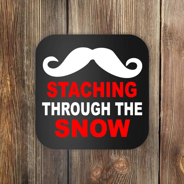 Staching Through The Snow Moustache Funny Christmas Coaster