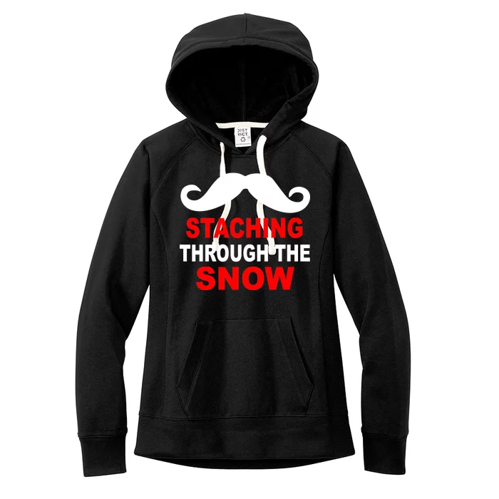 Staching Through The Snow Moustache Funny Christmas Women's Fleece Hoodie