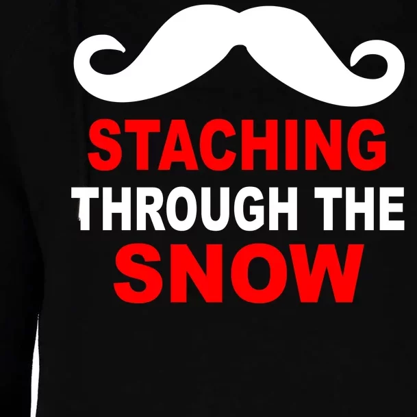 Staching Through The Snow Moustache Funny Christmas Womens Funnel Neck Pullover Hood