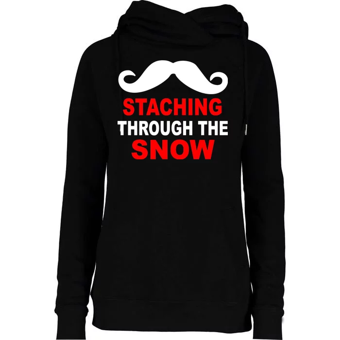 Staching Through The Snow Moustache Funny Christmas Womens Funnel Neck Pullover Hood